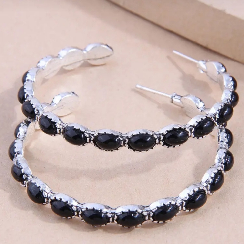 Black gemmed hoop earrings